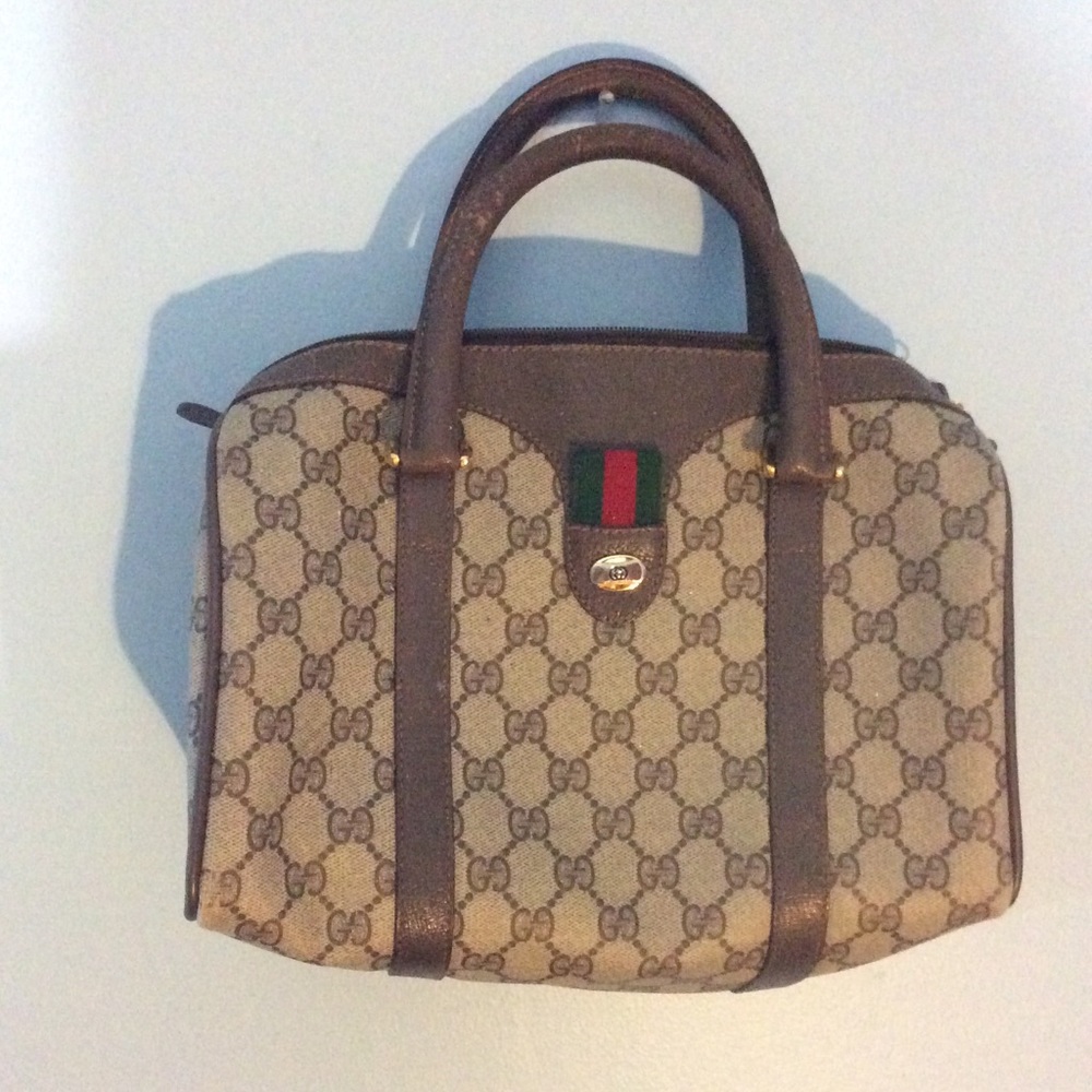 Authentic Vintage Gucci Web Canvas Boston Bag
